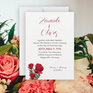 Red Roses Simple White Wedding Invitation