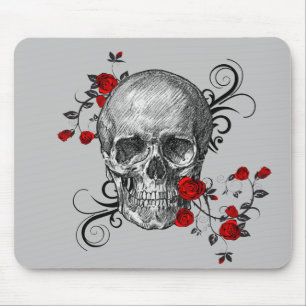 Red Roses Skull Mouse Mat