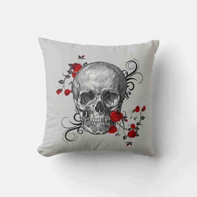 Red Roses Skull Pillow (Front)