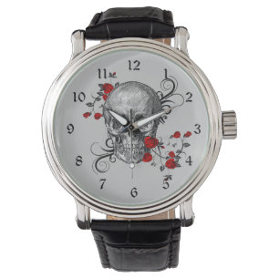 Red Roses Skull Watch