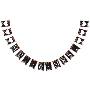 Red Roses Skulls Black Floral Gothic Mr. & Mrs Bunting