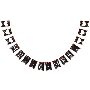 Red Roses Skulls Black Floral Gothic Mr. & Mrs Bunting