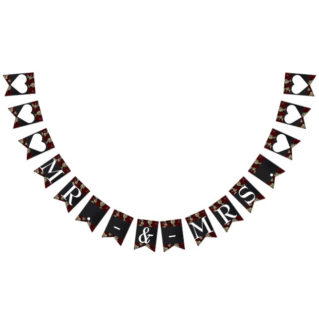 Red Roses Skulls Black Floral Gothic Mr. & Mrs Bunting (All)