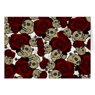 Red Roses & Skulls Black Floral Gothic White