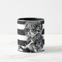 Red Roses & Skulls Grey Black Floral Gothic