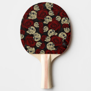 Red Roses & Skulls Grey Black Floral Gothic Ping Pong Paddle