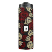Red Roses & Skulls Grey Black Floral Gothic