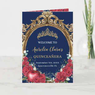 Red Roses Snow White Quinceañera Order of Events Programme
