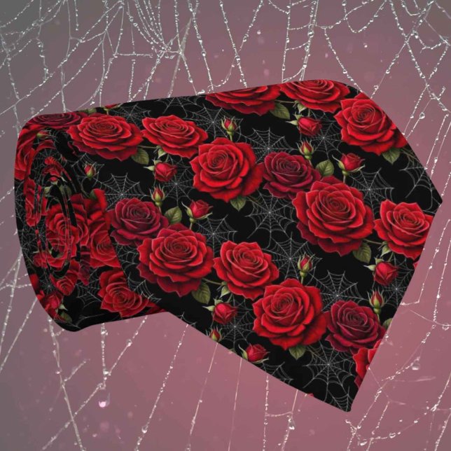 Red Roses & Spider Webs Gothic Neck Tie (Creator Uploaded)