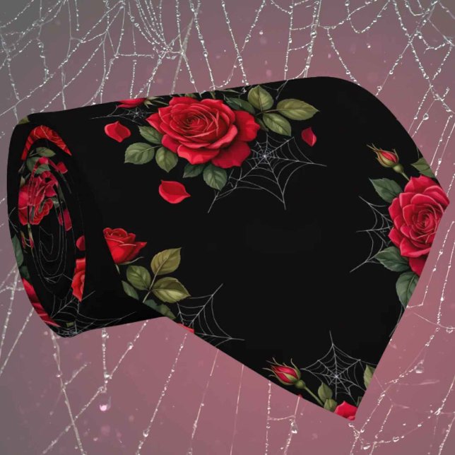 Red Roses & Spider Webs | Luxe Gothic Neck Tie (Creator Uploaded)