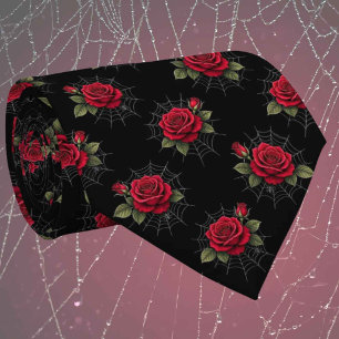 Red Roses & Spider Webs   Luxe Gothic Neck Tie