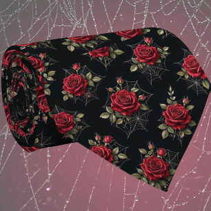 Red Roses & Spider Webs Luxe Gothic Neck Tie