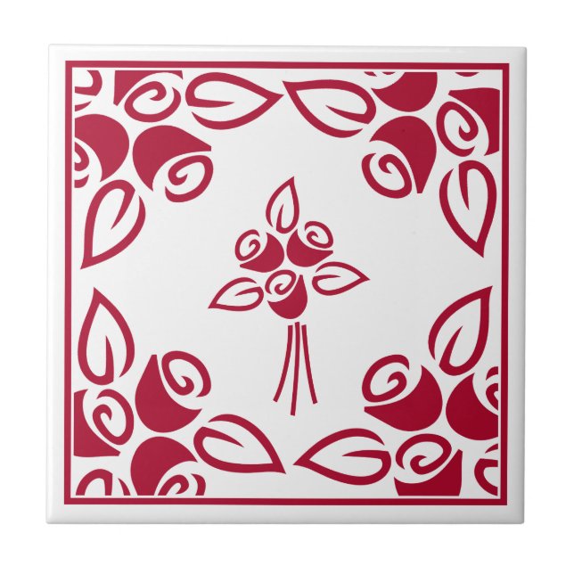 Red Roses Square Motif Ceramic Tile (Front)