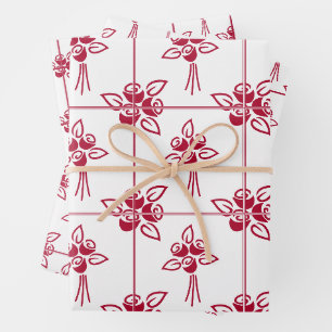 Red Roses Square Motif Wrapping Paper Sheet Set