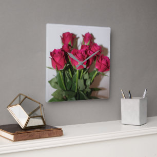 Red roses square wall clock