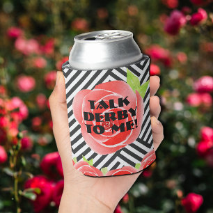Red Roses Stripes Derby Can Cooler