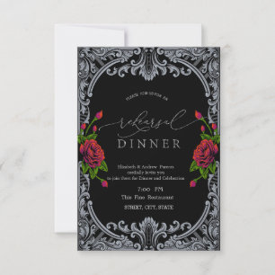 Red Roses,Stripes Gothic Rehearsal Dinner Invitation