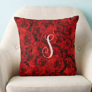 Red Roses Stylish Custom Monogram Cushion