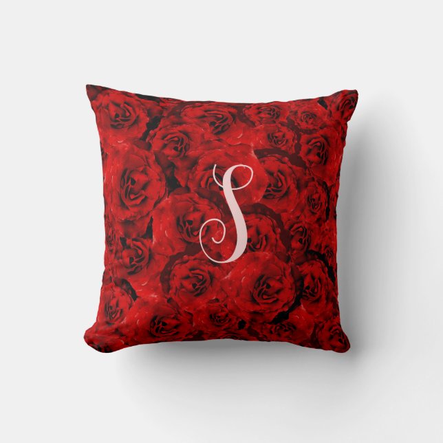Red Roses Stylish Custom Monogram Cushion (Front)