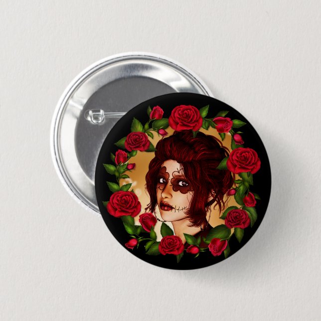 Red Roses Sugar Doll 6 Cm Round Badge (Front & Back)