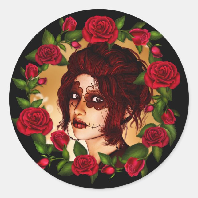 Red Roses Sugar Doll Classic Round Sticker (Front)