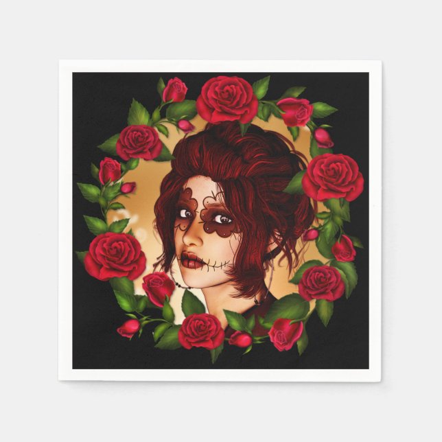 Red Roses Sugar Doll Napkin (Front)