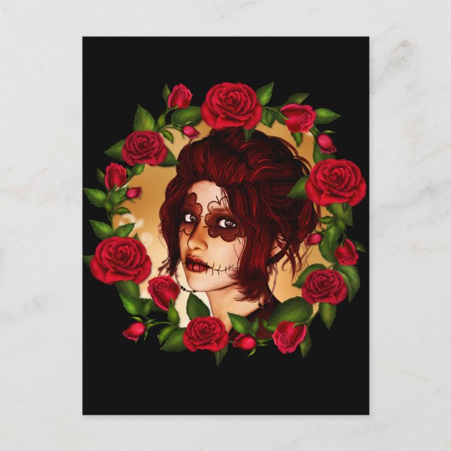 Red Roses Sugar Doll Postcard (Front)