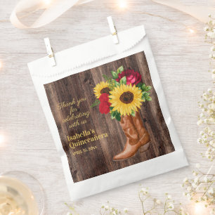 Red Roses Sunflowers Cowgirl Boots Quinceanera   P Favour Bags