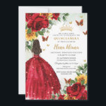 Red Roses Sunflowers Floral Quinceañera Sweet 16 Invitation<br><div class="desc">Personalise this boho chic vibrant red floral and sunflowers Quinceañera / Sweet 16 birthday invitation easily and quickly. Simply click the customise it further button to edit the texts, change fonts and fonts colours. Featuring bright red roses, vibrant yellow sunflowers, butterflies and a girl dressed in a glittery red ball...</div>