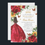 Red Roses Sunflowers Floral Quinceañera Sweet 16 Invitation<br><div class="desc">Personalise this boho chic vibrant red floral and sunflowers Quinceañera / Sweet 16 birthday invitation easily and quickly. Simply click the customise it further button to edit the texts, change fonts and fonts colours. Featuring bright red roses, vibrant yellow sunflowers, butterflies and a girl dressed in a glittery red ball...</div>