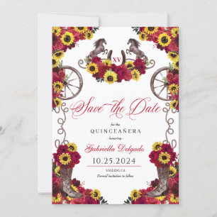 Red Roses Sunflowers Save The Date Quinceañera Invitation