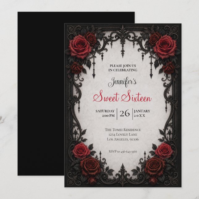 Red Roses Sweet 16 Birthdy Invitation (Front/Back)