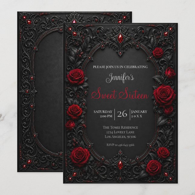 Red Roses Sweet 16 Birthdy Invitation (Front/Back)