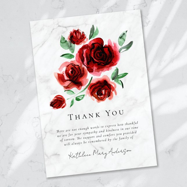 Red Roses Sympathy Funeral  Thank You Card (Creator Uploaded)