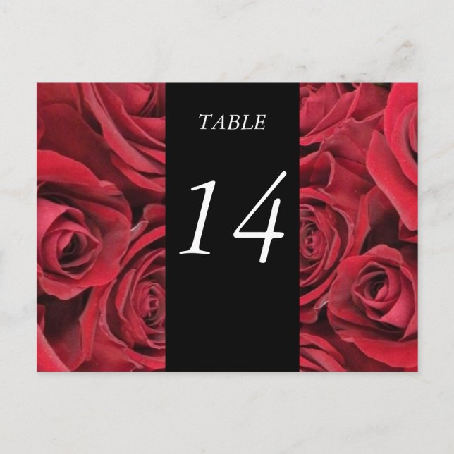 Red Roses Table Number Card (Front)