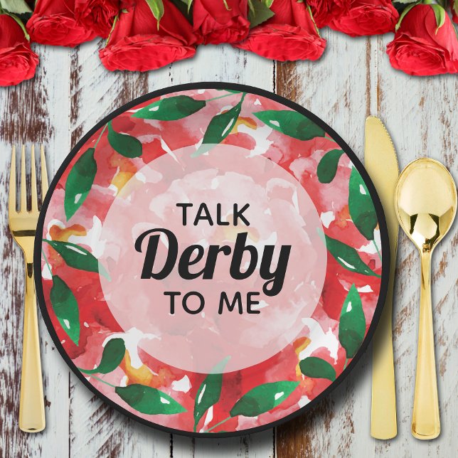 Red Roses Talk Derby to Me Paper Plate (Talk Derby to Me on red roses collage paper plates)