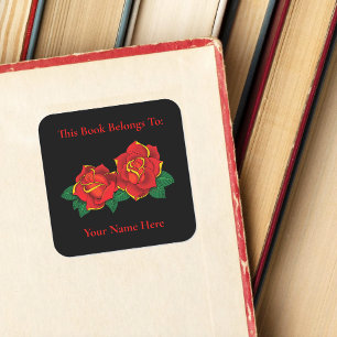 Red Roses Tattoo Bookplate Square Sticker