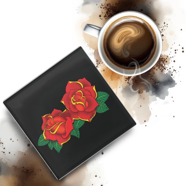 Red Roses Tattoo Glass Coaster (Creator Uploaded)