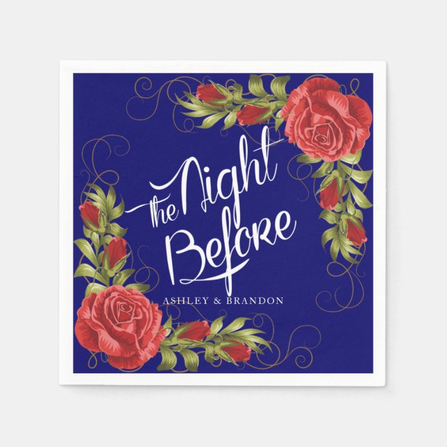 Red Roses The Night Before Rehearsal Dinner Napkin (Front)