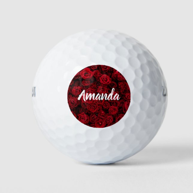 Red roses Valentine personalised romantic Golf Balls (Front)