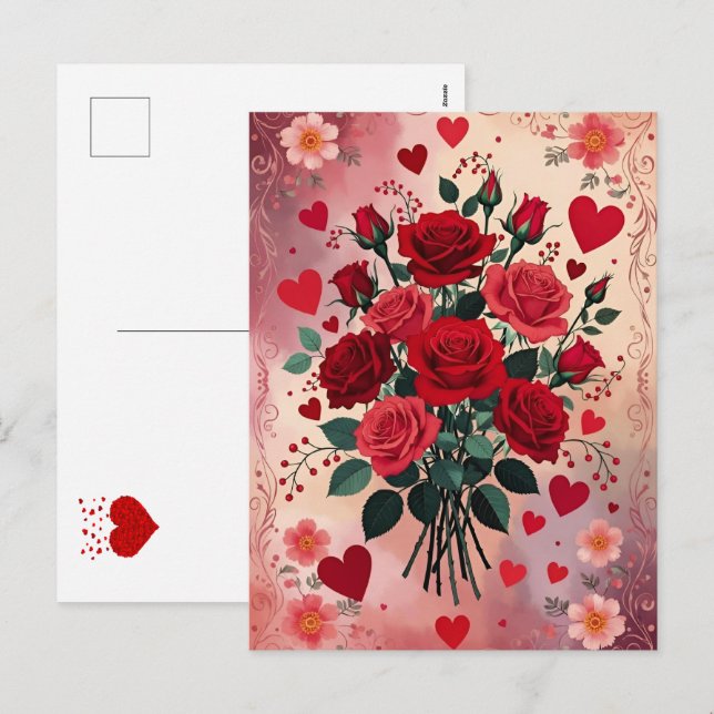 Red Roses, Valentine's Day, Holiday Postcard (Front/Back)