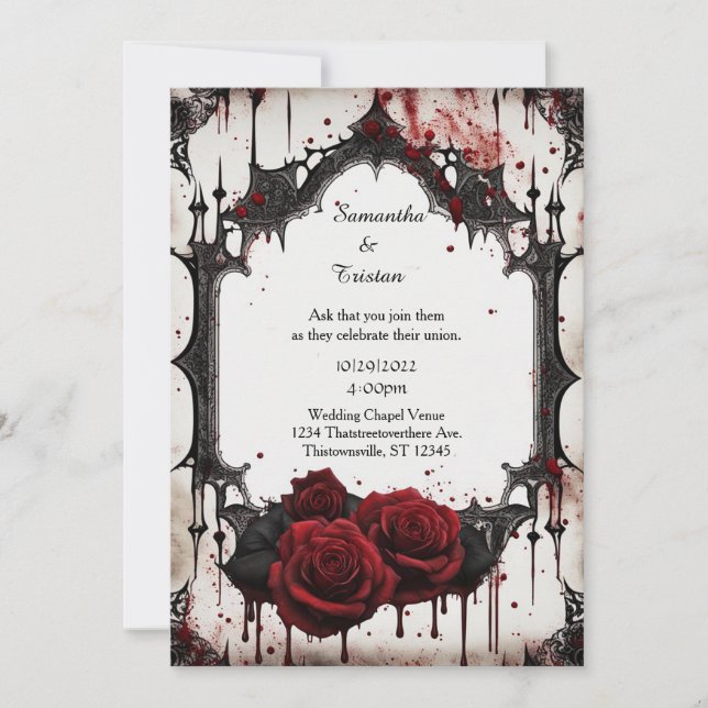 Red Roses Vampire Goth Wedding Invitation (Front)