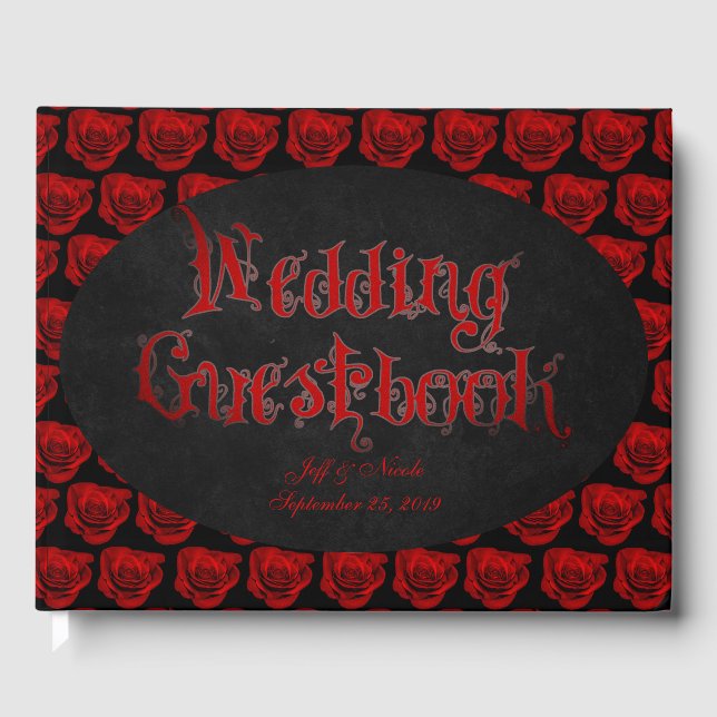 Red Roses Victorian Goth Wedding Guest Book (Front)