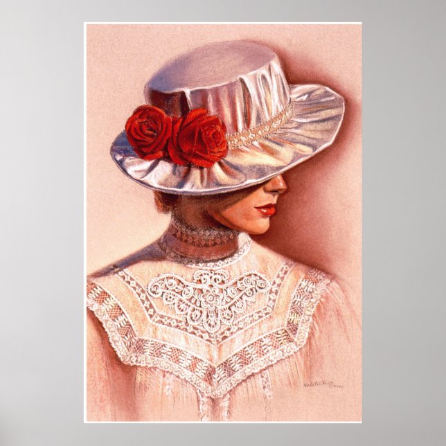 Red Roses Victorian Lady Elegant Decor Art Poster (Front)
