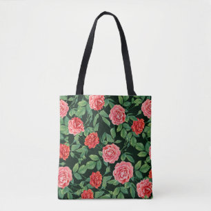 Red Roses Vintage Black Pattern Tote Bag