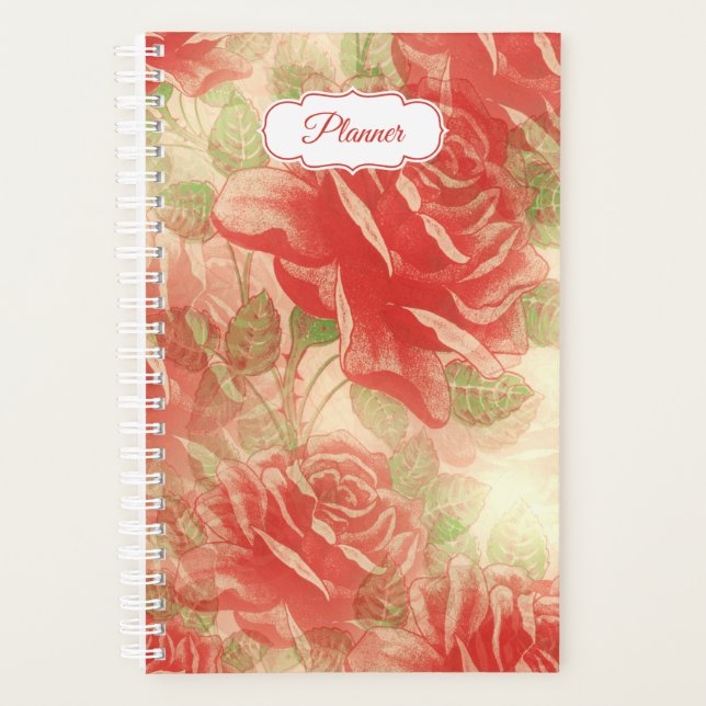 Red Roses Vintage Floral Pattern Planner (Front)