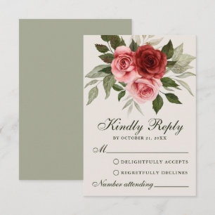 Red Roses Watercolor Botanical Wedding RSVP Card
