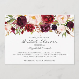 Red Roses watercolor bridal shower invitation