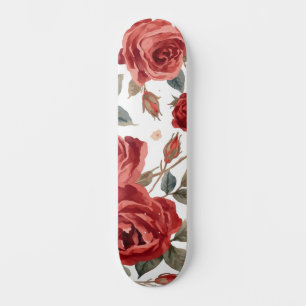 Red Roses Watercolor Floral Botanical Painted Skateboard