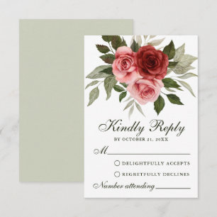 Red Roses Watercolor Floral Wedding RSVP Card